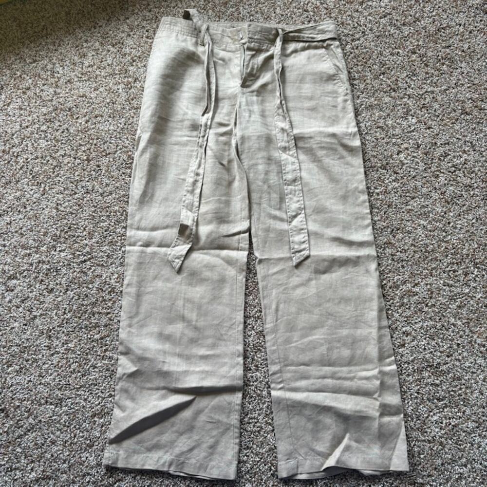 Banana Republic Linen Wide Leg Pants 2 Lt Beige Coastal Grandmother Minimalist - Picture 1 of 9